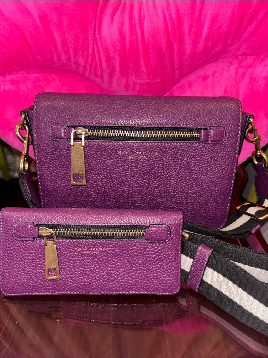 Marc Jacobs Purple Pebbled Leather Crossbody With Matching Wallet